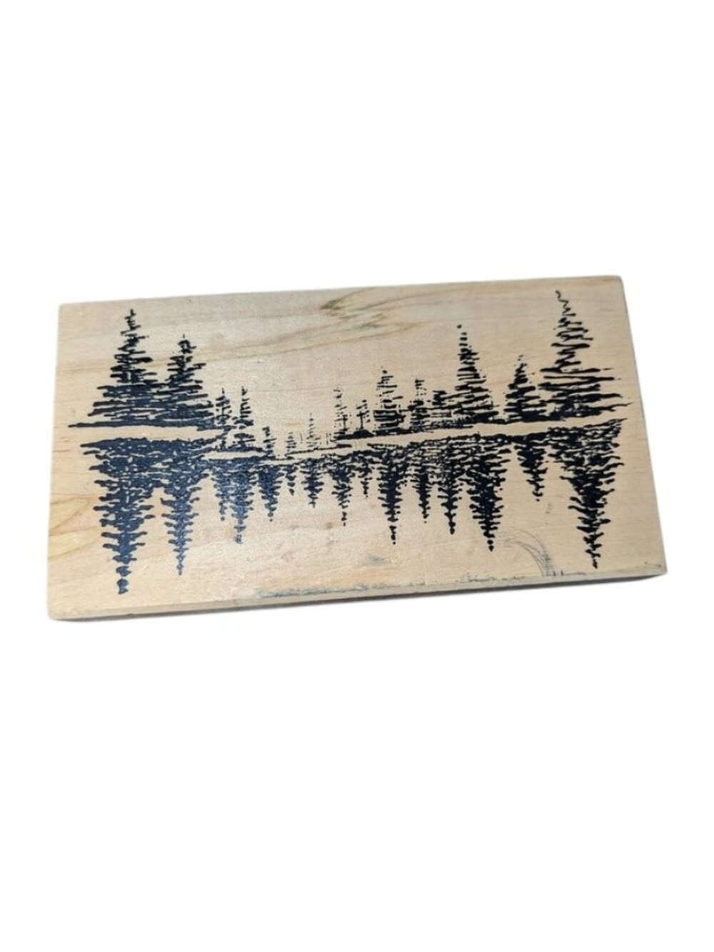 NEW CC Rubber Stamps Vintage 1996 Tree Line Lake Reflection Wood Wooden Large